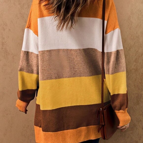 Boho Color Block Drop Shoulder Open Front Cardigan - Picture 2 of 5